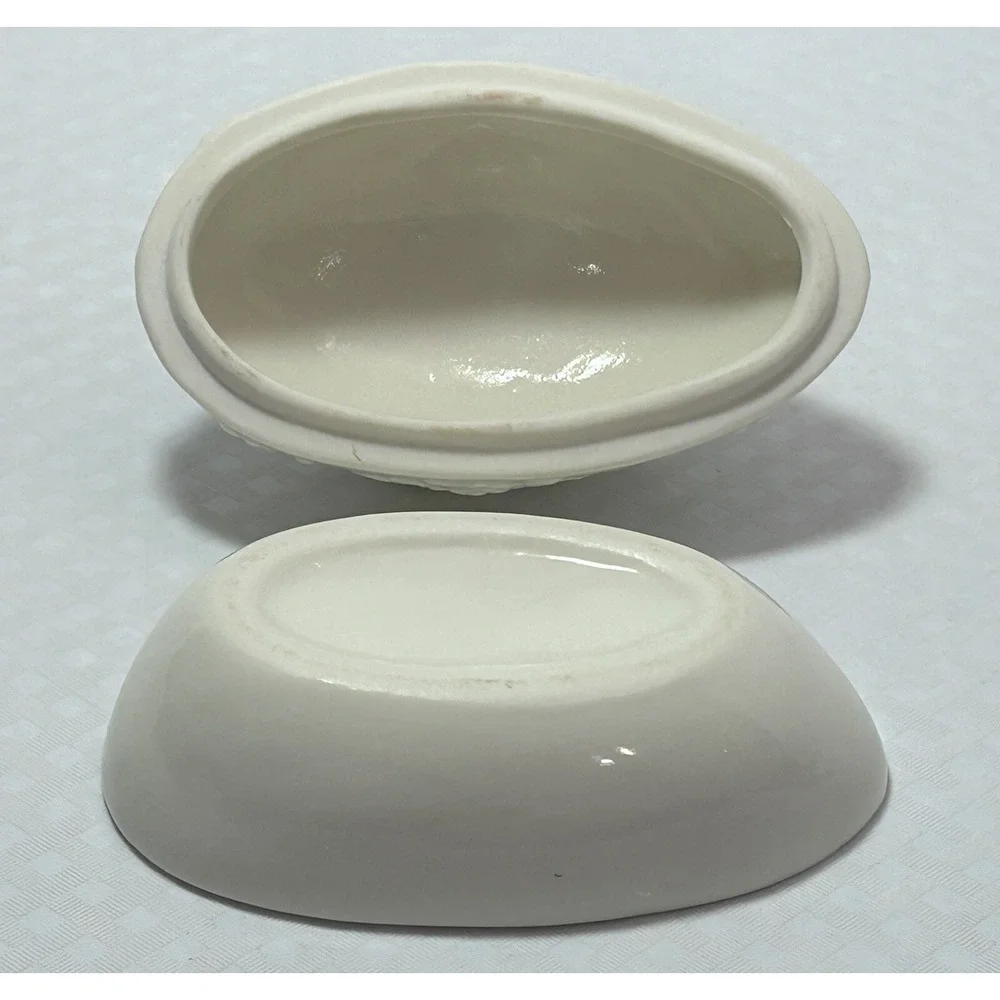 VTG Capodimonte Style Floral Oval Easter Spring Egg Jewelry Trinket Box W/ Lid